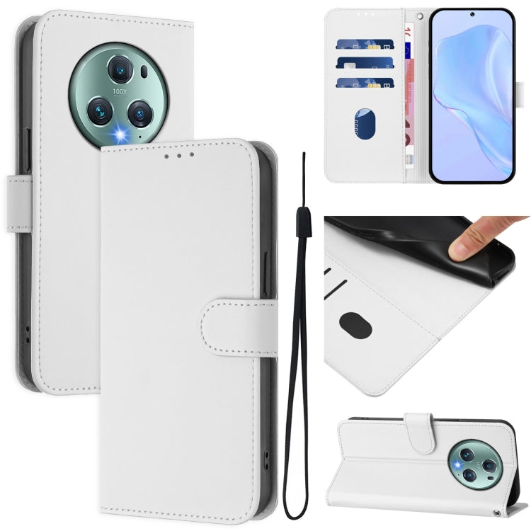 Skin Feel Solid Color Leather Phone Case with Lanyard, For Honor Magic5 Pro