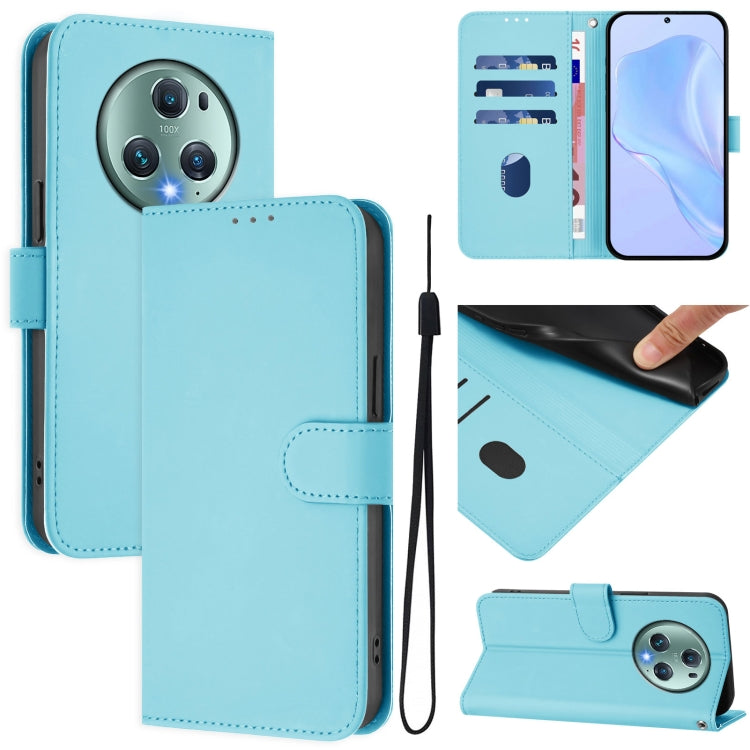 Skin Feel Solid Color Leather Phone Case with Lanyard, For Honor Magic5 Pro