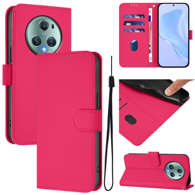Skin Feel Solid Color Leather Phone Case with Lanyard, For Honor Magic5 Pro