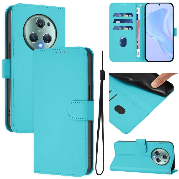 Skin Feel Solid Color Leather Phone Case with Lanyard, For Honor Magic5 Pro
