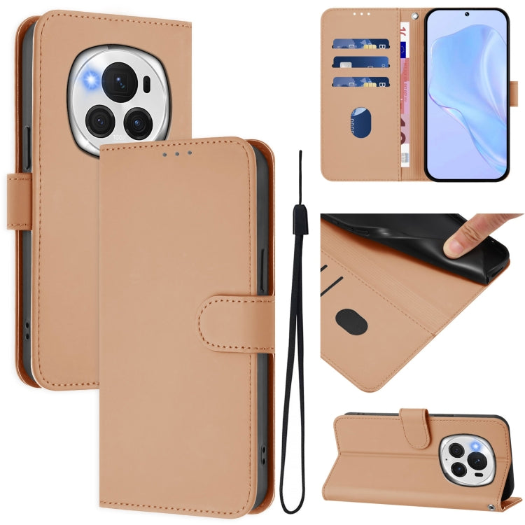 Skin Feel Solid Color Leather Phone Case with Lanyard, For Honor Magic6 Pro