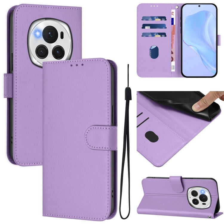 Skin Feel Solid Color Leather Phone Case with Lanyard, For Honor Magic6 Pro