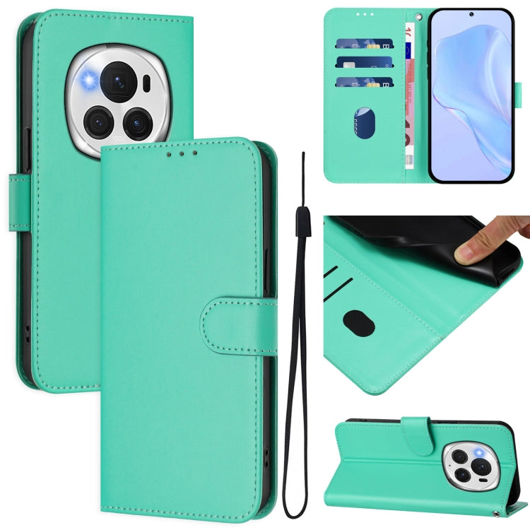 Skin Feel Solid Color Leather Phone Case with Lanyard, For Honor Magic6 Pro