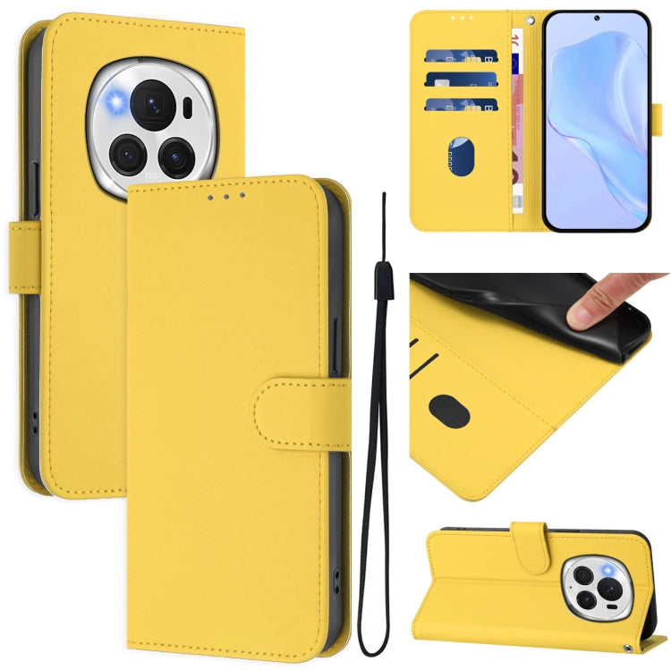 Skin Feel Solid Color Leather Phone Case with Lanyard, For Honor Magic6 Pro