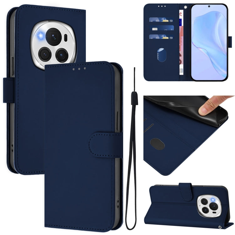 Skin Feel Solid Color Leather Phone Case with Lanyard, For Honor Magic6 Pro