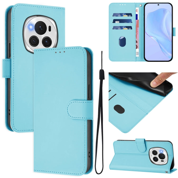 Skin Feel Solid Color Leather Phone Case with Lanyard, For Honor Magic6 Pro