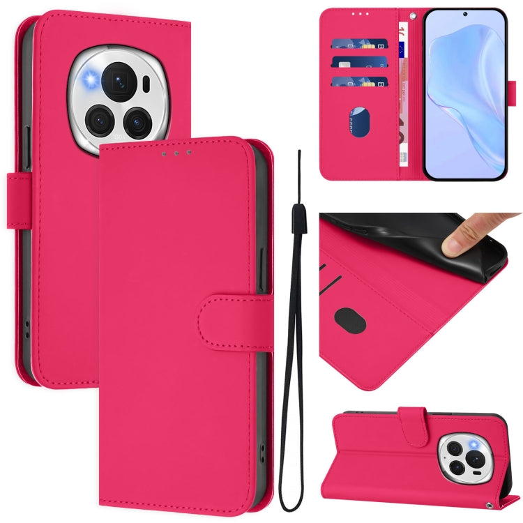Skin Feel Solid Color Leather Phone Case with Lanyard, For Honor Magic6 Pro