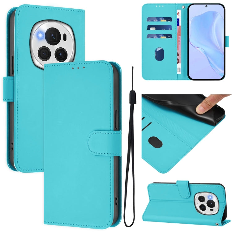 Skin Feel Solid Color Leather Phone Case with Lanyard, For Honor Magic6 Pro