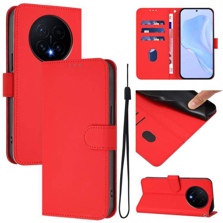 Skin Feel Solid Color Leather Phone Case with Lanyard, For Honor Magic8