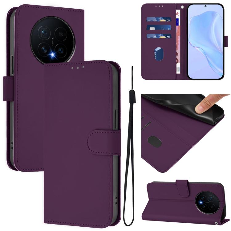 Skin Feel Solid Color Leather Phone Case with Lanyard, For Honor Magic8