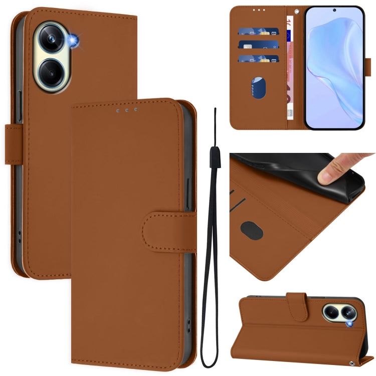 Skin Feel Solid Color Leather Phone Case with Lanyard, For Realme 10 Pro 5G