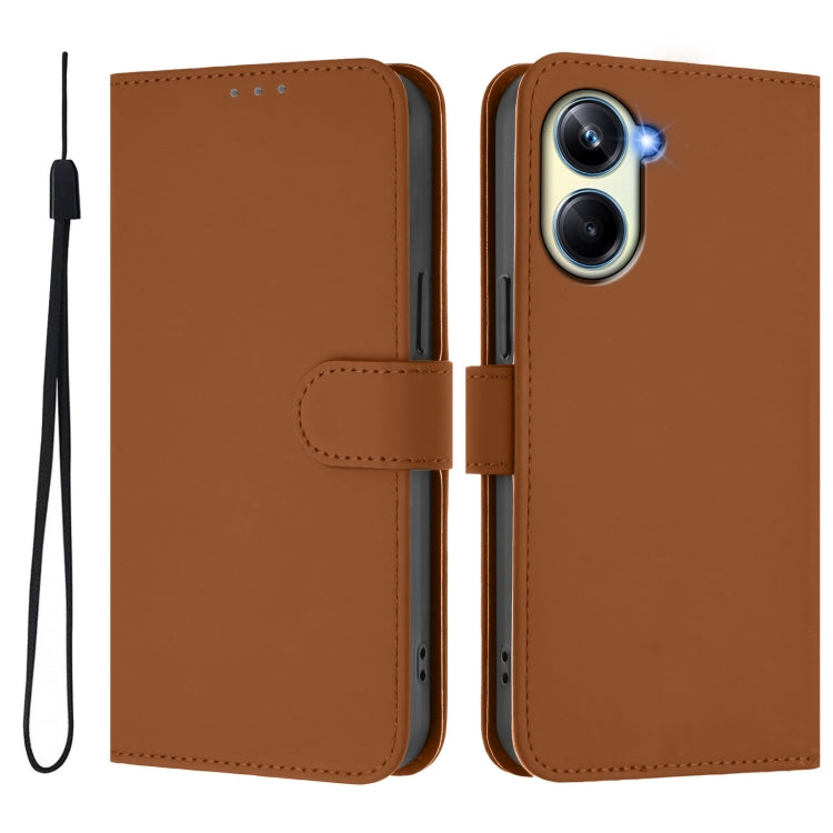 Skin Feel Solid Color Leather Phone Case with Lanyard, For Realme 10 Pro 5G