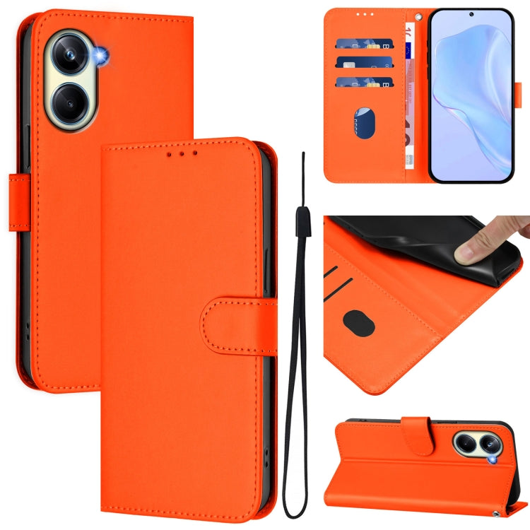 Skin Feel Solid Color Leather Phone Case with Lanyard, For Realme 10 Pro 5G