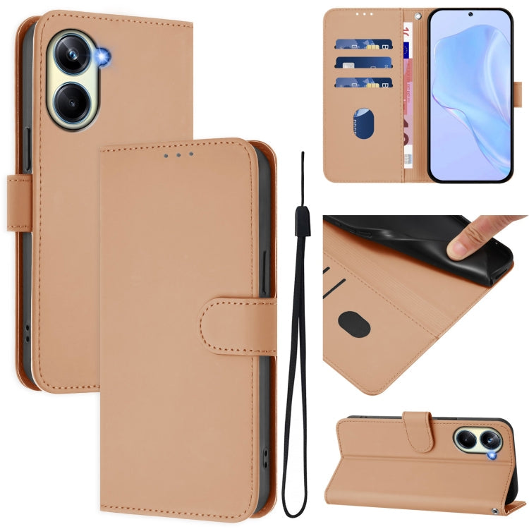 Skin Feel Solid Color Leather Phone Case with Lanyard, For Realme 10 Pro 5G