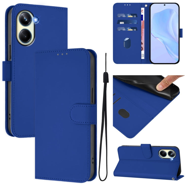 Skin Feel Solid Color Leather Phone Case with Lanyard, For Realme 10 Pro 5G
