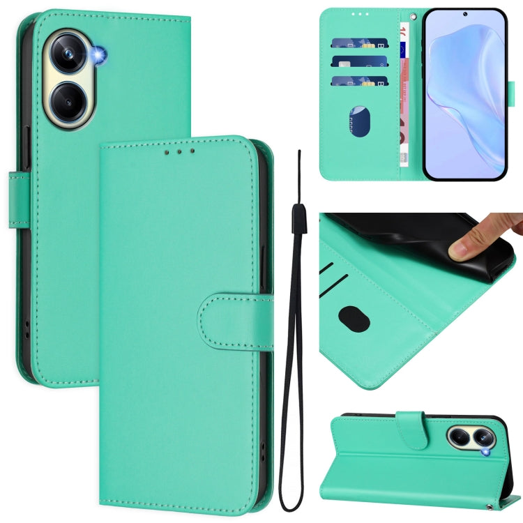 Skin Feel Solid Color Leather Phone Case with Lanyard, For Realme 10 Pro 5G