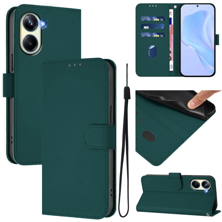 Skin Feel Solid Color Leather Phone Case with Lanyard, For Realme 10 Pro 5G