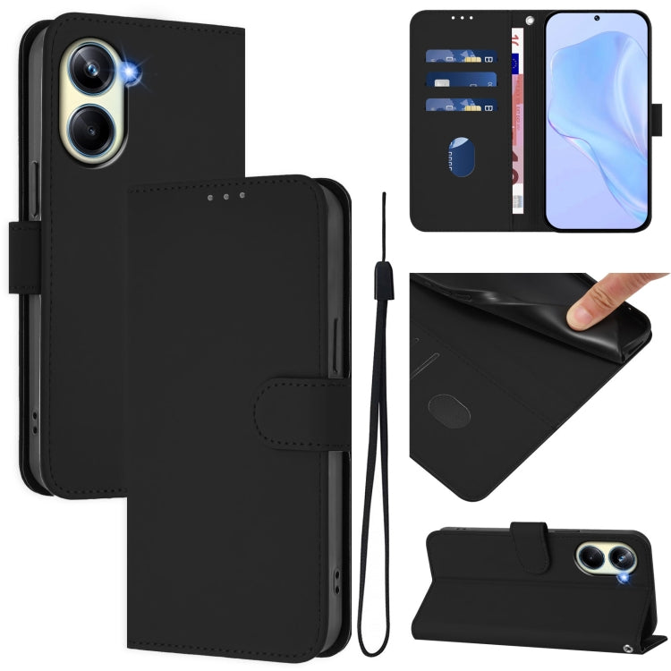 Skin Feel Solid Color Leather Phone Case with Lanyard, For Realme 10 Pro 5G