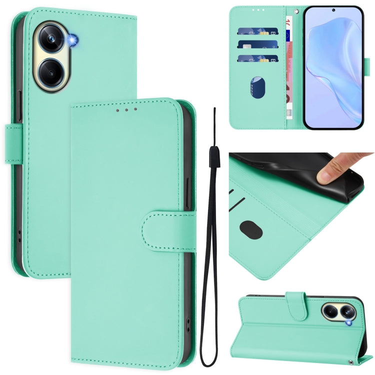 Skin Feel Solid Color Leather Phone Case with Lanyard, For Realme 10 Pro 5G