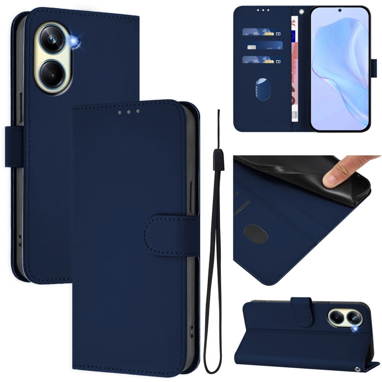 Skin Feel Solid Color Leather Phone Case with Lanyard, For Realme 10 Pro 5G