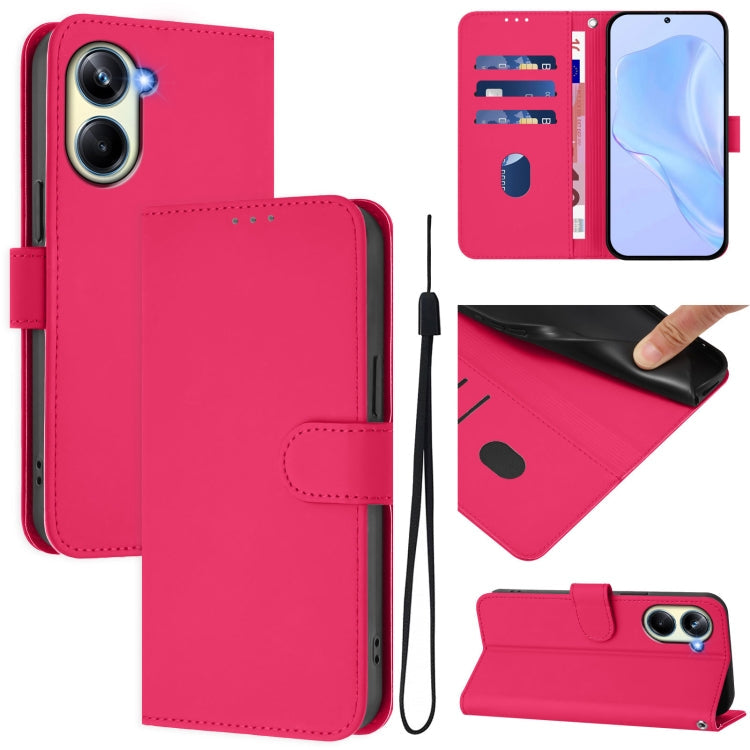 Skin Feel Solid Color Leather Phone Case with Lanyard, For Realme 10 Pro 5G