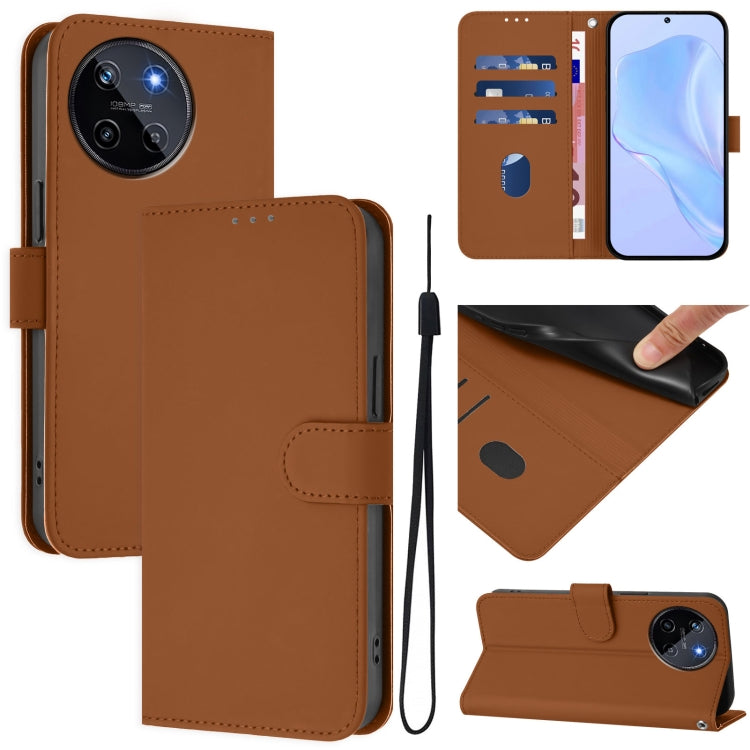 Skin Feel Solid Color Leather Phone Case with Lanyard, For Realme 11 4G Global