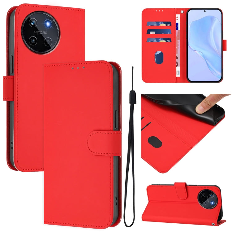 Skin Feel Solid Color Leather Phone Case with Lanyard, For Realme 11 4G Global