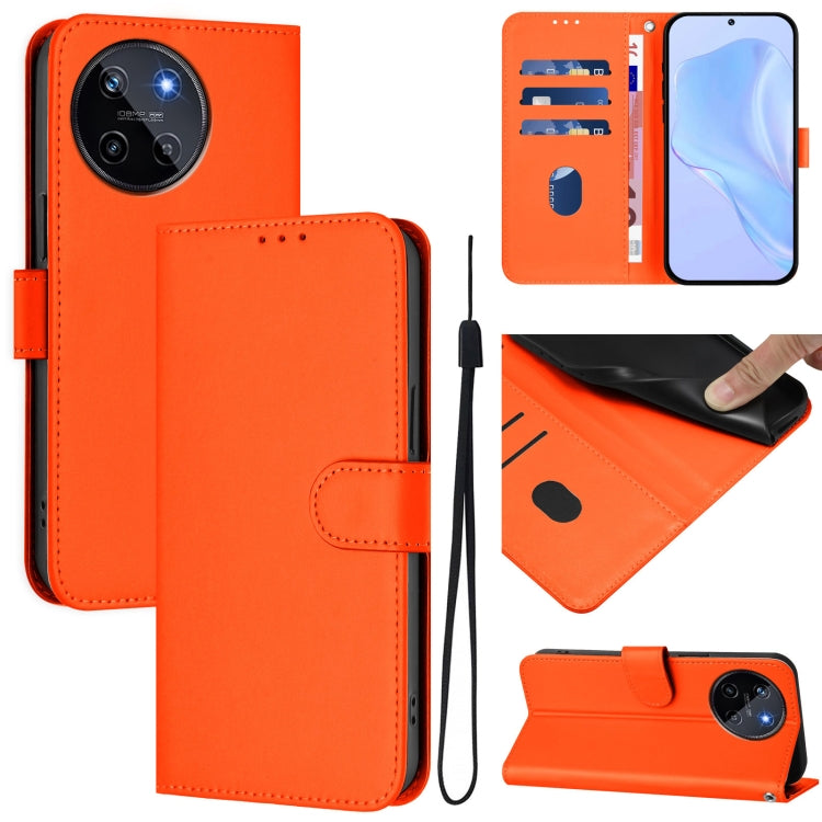 Skin Feel Solid Color Leather Phone Case with Lanyard, For Realme 11 4G Global