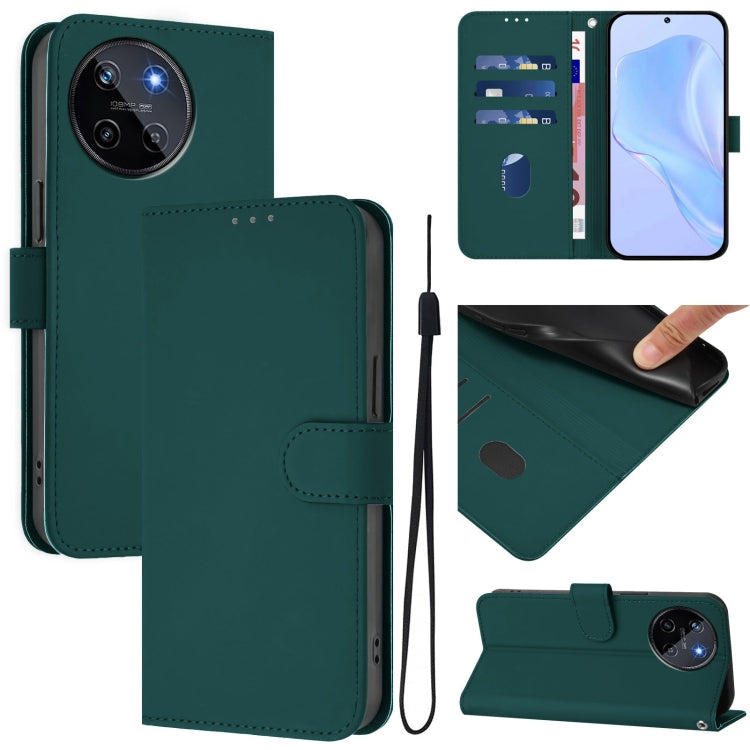 Skin Feel Solid Color Leather Phone Case with Lanyard, For Realme 11 4G Global