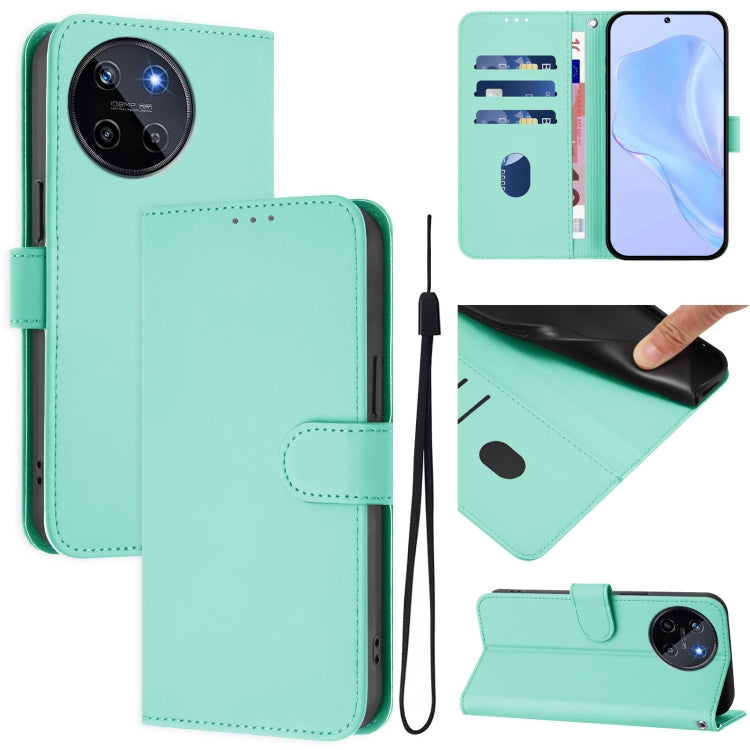 Skin Feel Solid Color Leather Phone Case with Lanyard, For Realme 11 4G Global