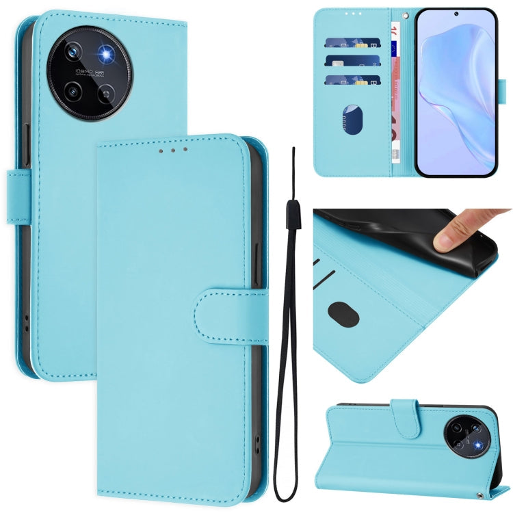 Skin Feel Solid Color Leather Phone Case with Lanyard, For Realme 11 4G Global