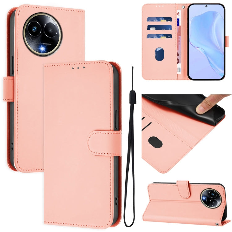Skin Feel Solid Color Leather Phone Case with Lanyard, For Realme 11 5G Global
