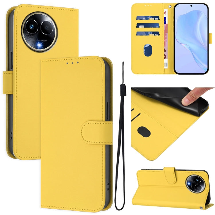 Skin Feel Solid Color Leather Phone Case with Lanyard, For Realme 11 5G Global