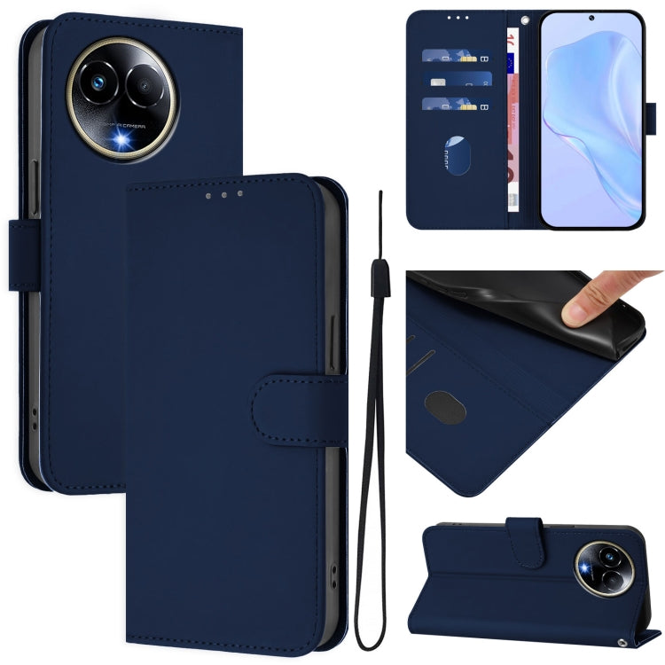 Skin Feel Solid Color Leather Phone Case with Lanyard, For Realme 11 5G Global