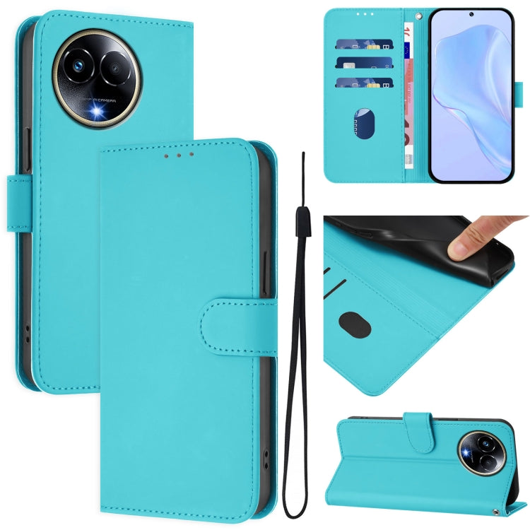 Skin Feel Solid Color Leather Phone Case with Lanyard, For Realme 11 5G Global