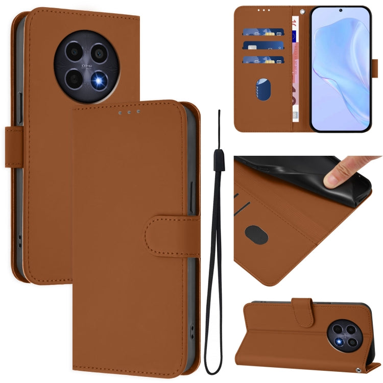 Skin Feel Solid Color Leather Phone Case with Lanyard, For Realme 12 5G Global