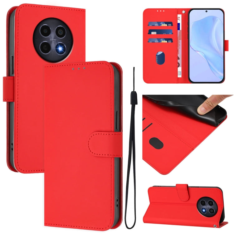Skin Feel Solid Color Leather Phone Case with Lanyard, For Realme 12 5G Global