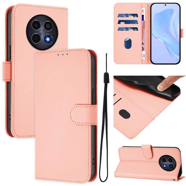 Skin Feel Solid Color Leather Phone Case with Lanyard, For Realme 12 5G Global