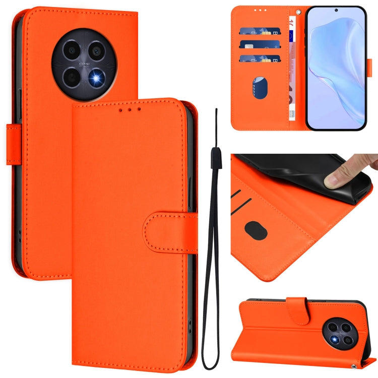 Skin Feel Solid Color Leather Phone Case with Lanyard, For Realme 12 5G Global