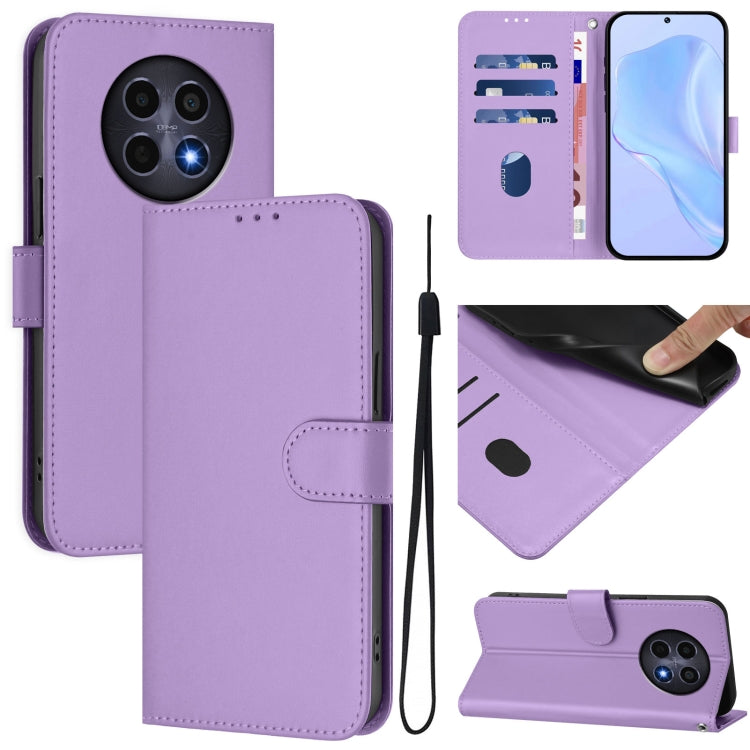 Skin Feel Solid Color Leather Phone Case with Lanyard, For Realme 12 5G Global