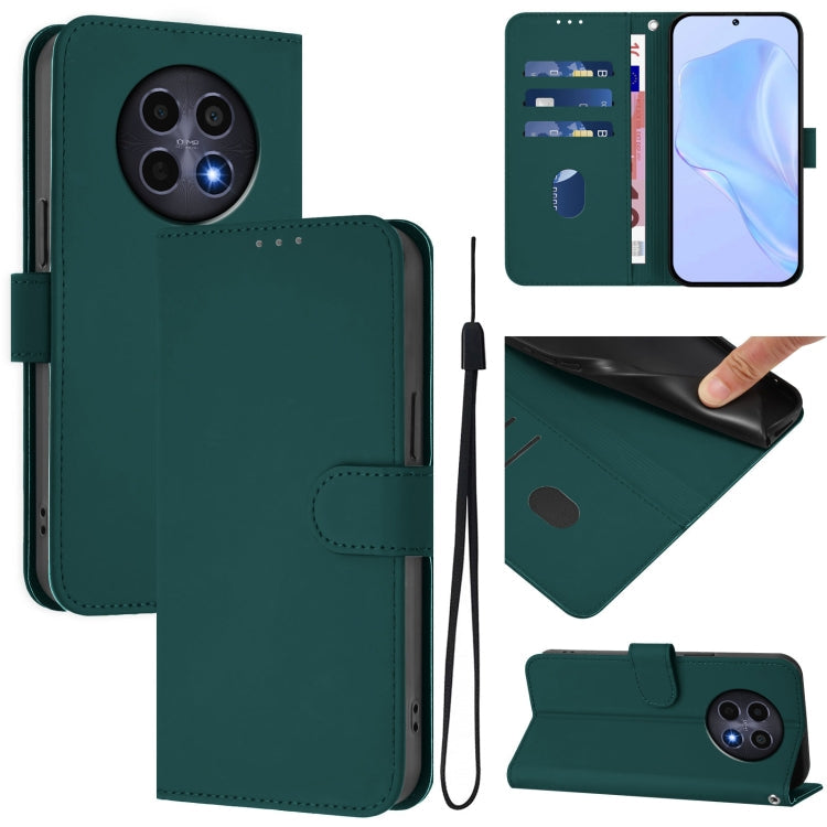 Skin Feel Solid Color Leather Phone Case with Lanyard, For Realme 12 5G Global