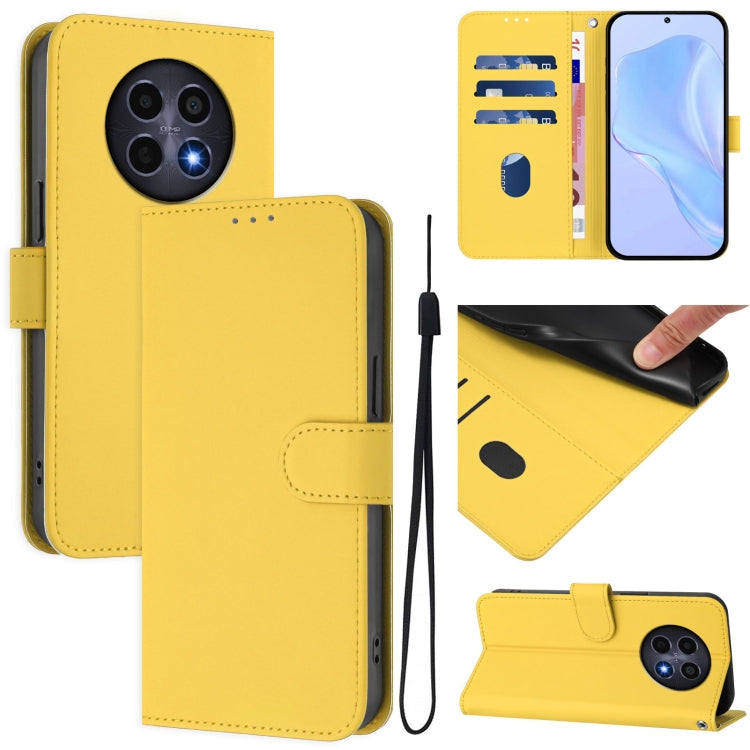 Skin Feel Solid Color Leather Phone Case with Lanyard, For Realme 12 5G Global
