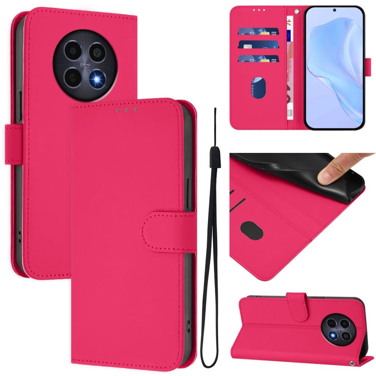 Skin Feel Solid Color Leather Phone Case with Lanyard, For Realme 12 5G Global