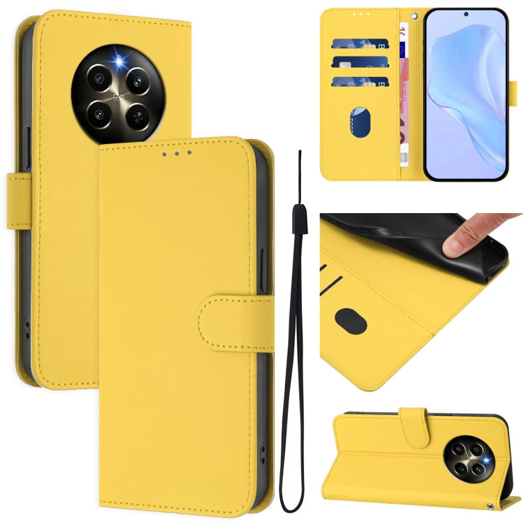 Skin Feel Solid Color Leather Phone Case with Lanyard, For Realme 12 Pro 5G Global