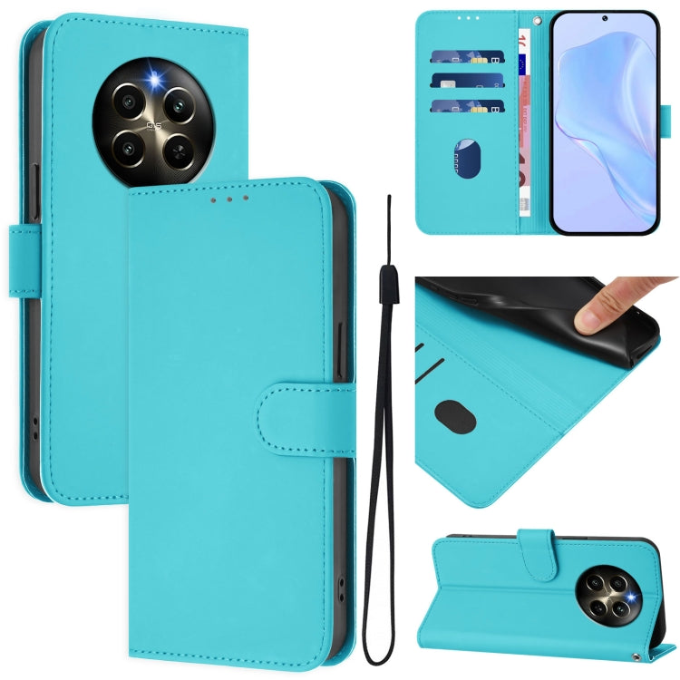 Skin Feel Solid Color Leather Phone Case with Lanyard, For Realme 12 Pro 5G Global