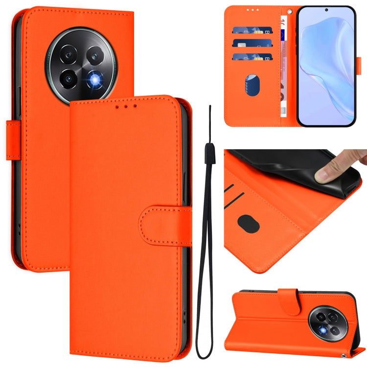 Skin Feel Solid Color Leather Phone Case with Lanyard, For Realme 13+ 5G Global