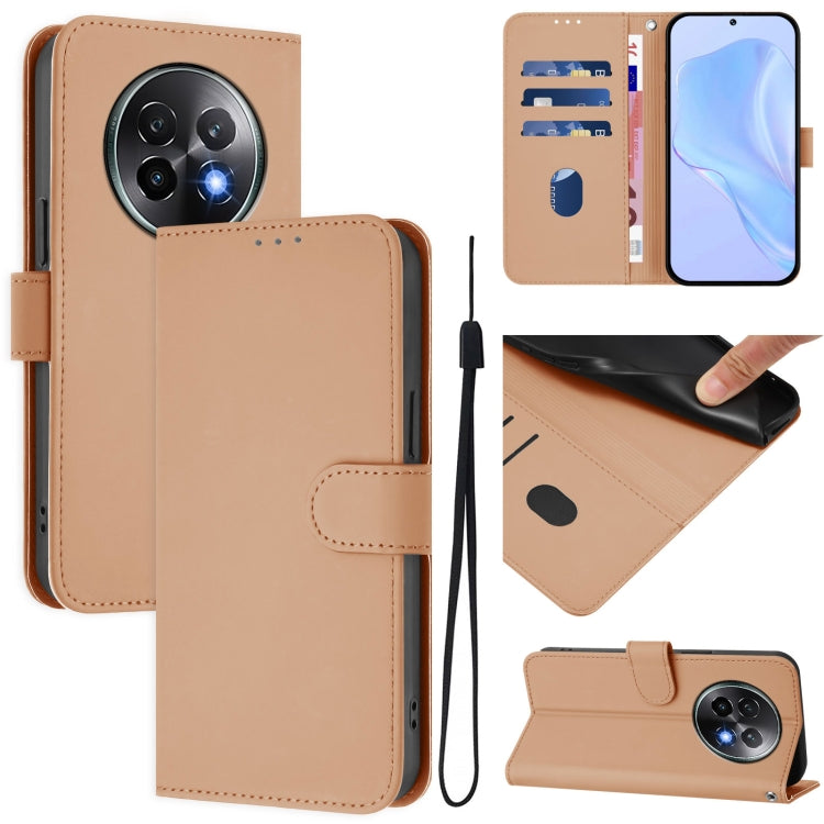 Skin Feel Solid Color Leather Phone Case with Lanyard, For Realme 13+ 5G Global