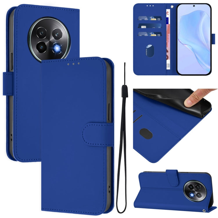 Skin Feel Solid Color Leather Phone Case with Lanyard, For Realme 13+ 5G Global