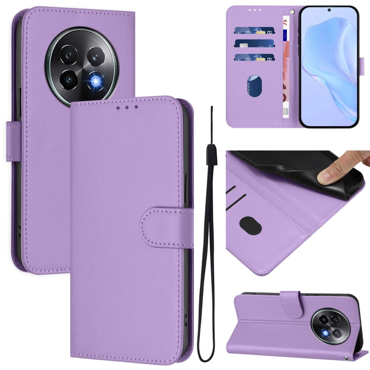 Skin Feel Solid Color Leather Phone Case with Lanyard, For Realme 13+ 5G Global