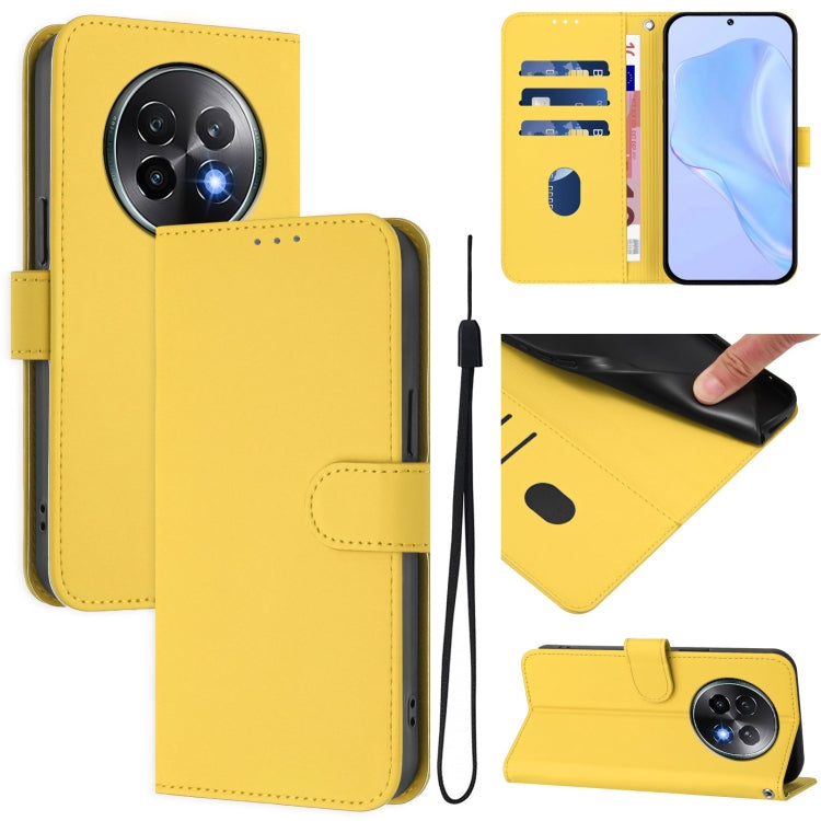 Skin Feel Solid Color Leather Phone Case with Lanyard, For Realme 13+ 5G Global